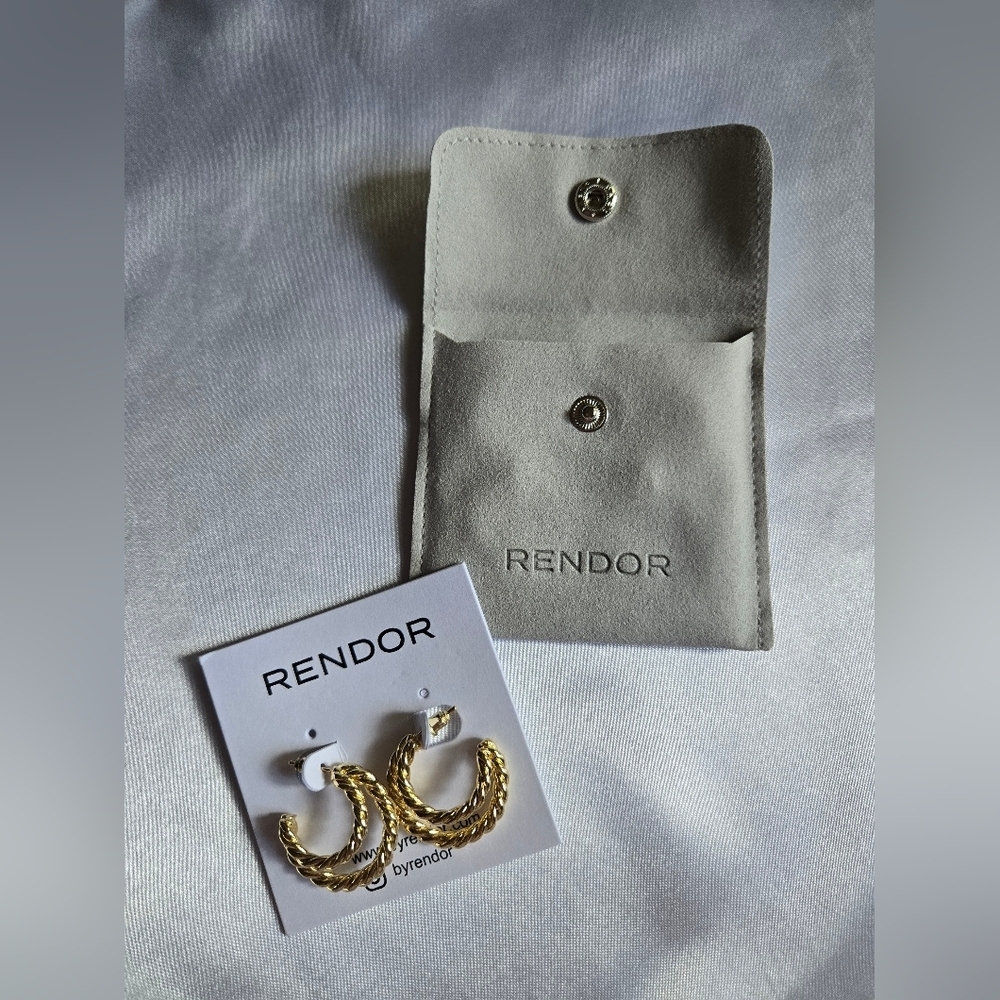 Rendor Victoria Yellow Gold Double Hoop Earrings - Picture 2 of 3